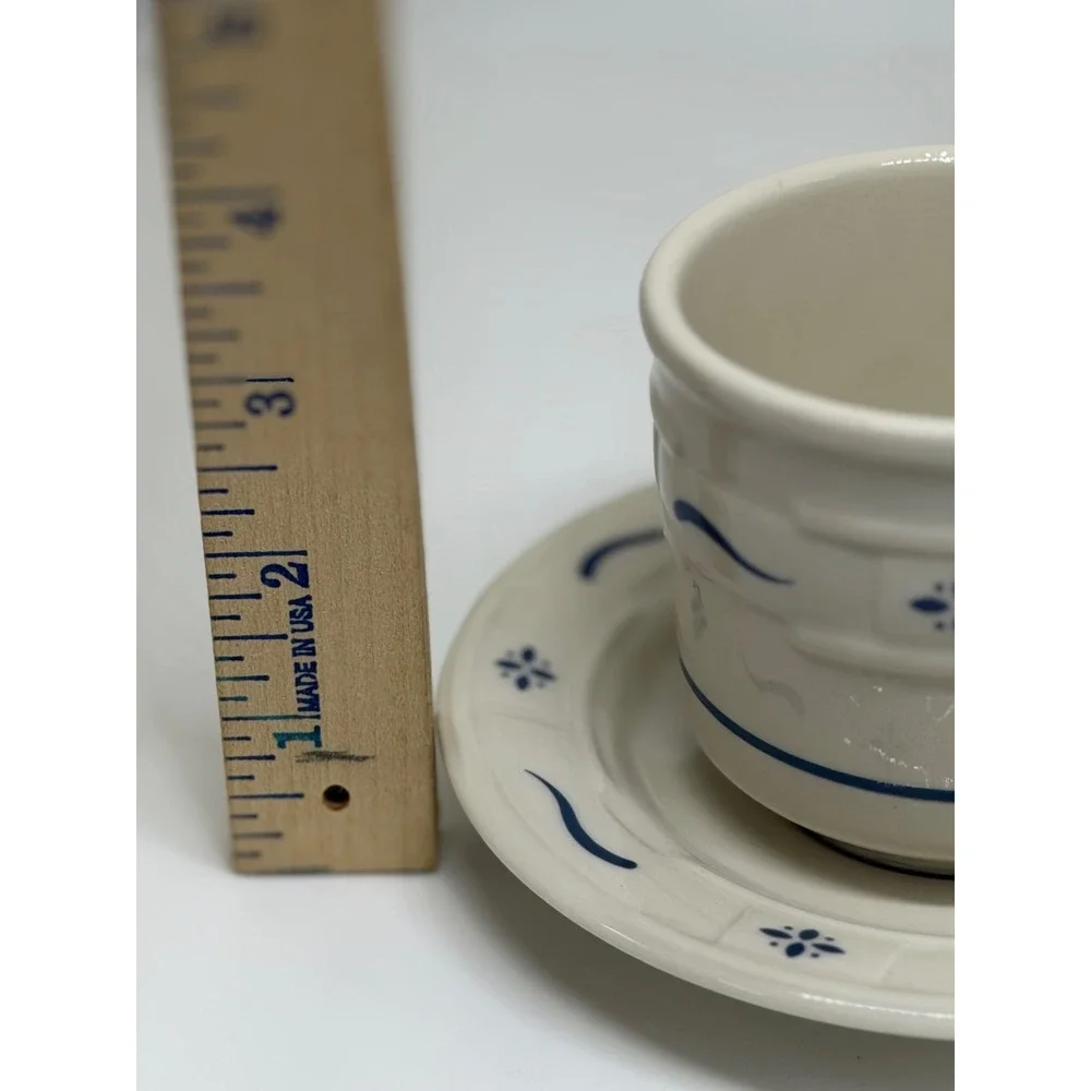 Longaberger Pottery Woven Traditions Tea Cup Saucer Heritage Blue Set‎ of 2 VTG